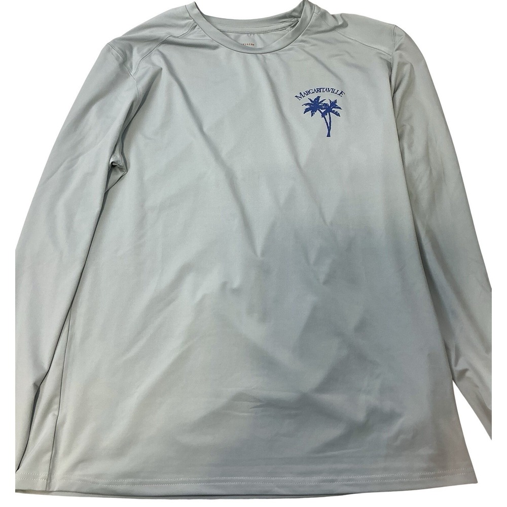 Margaritaville Long Sleeve T-Shirt Gray Palm Tree Logo Casual Fishing Men's LG‎